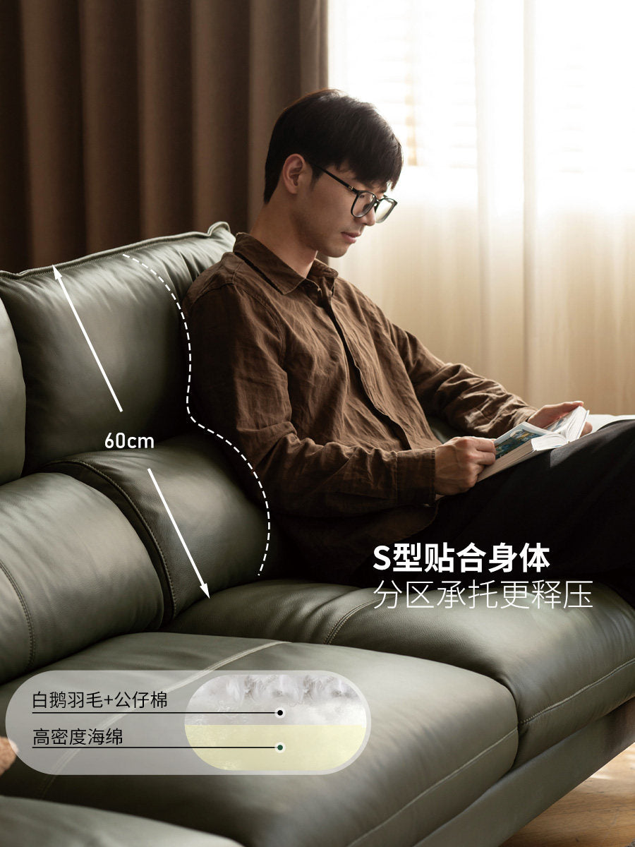 真皮沙发客厅头层牛皮直排沙发高靠背三人位皮沙发